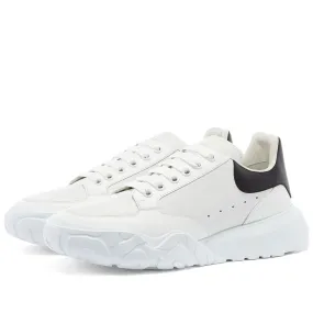 Alexander McQueen Contrast Heel Tab Court Wedge Sole SneakerOptic White, White & Black