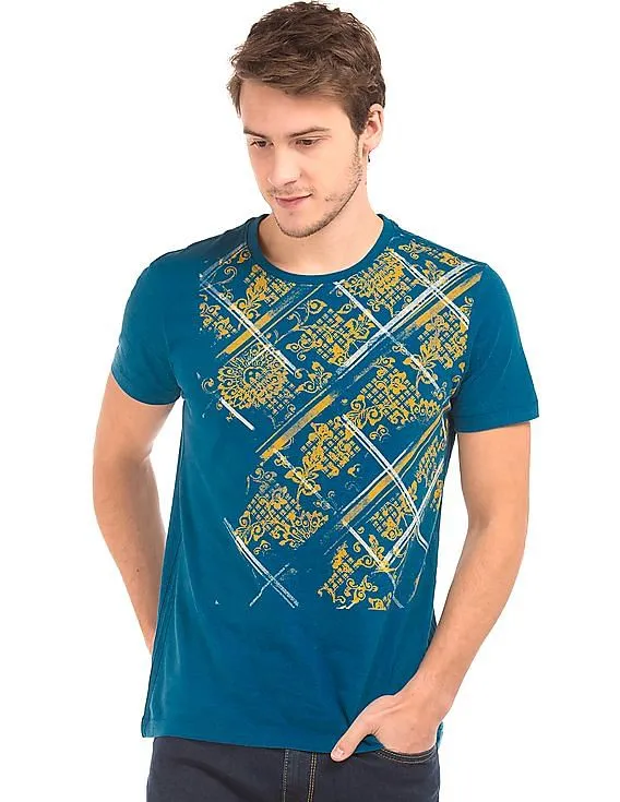 Arrow Blue Jeans Company Printed Front Cotton T-Shirt