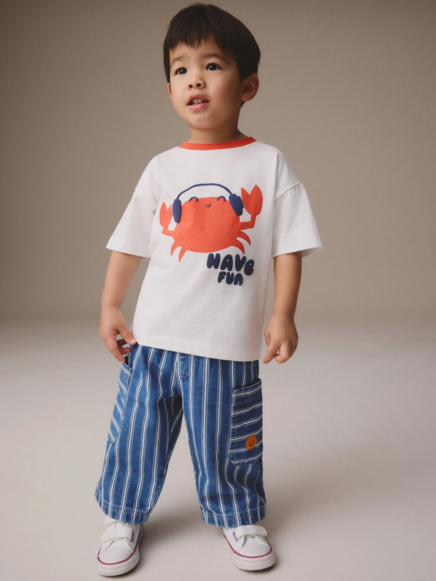 Blue Stripe Wide Leg Pull On Cargo 100% Cotton Jeans (3mths-7yrs)