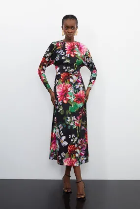 Botanic Floral Jersey Crepe Batwing Maxi Dress | Karen Millen