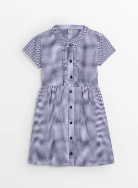 Buy Navy Gingham Back Bow Generous Fit School Dress 12 years | School dresses | Tu