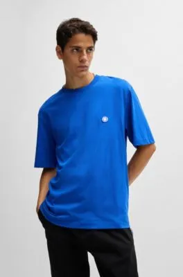 Cotton-jersey T-shirt with HAPPY HUGO logo