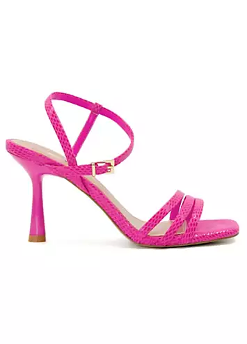 Dune London Magnum Pink Reptile Barely There Heeled Sandals | Grattan