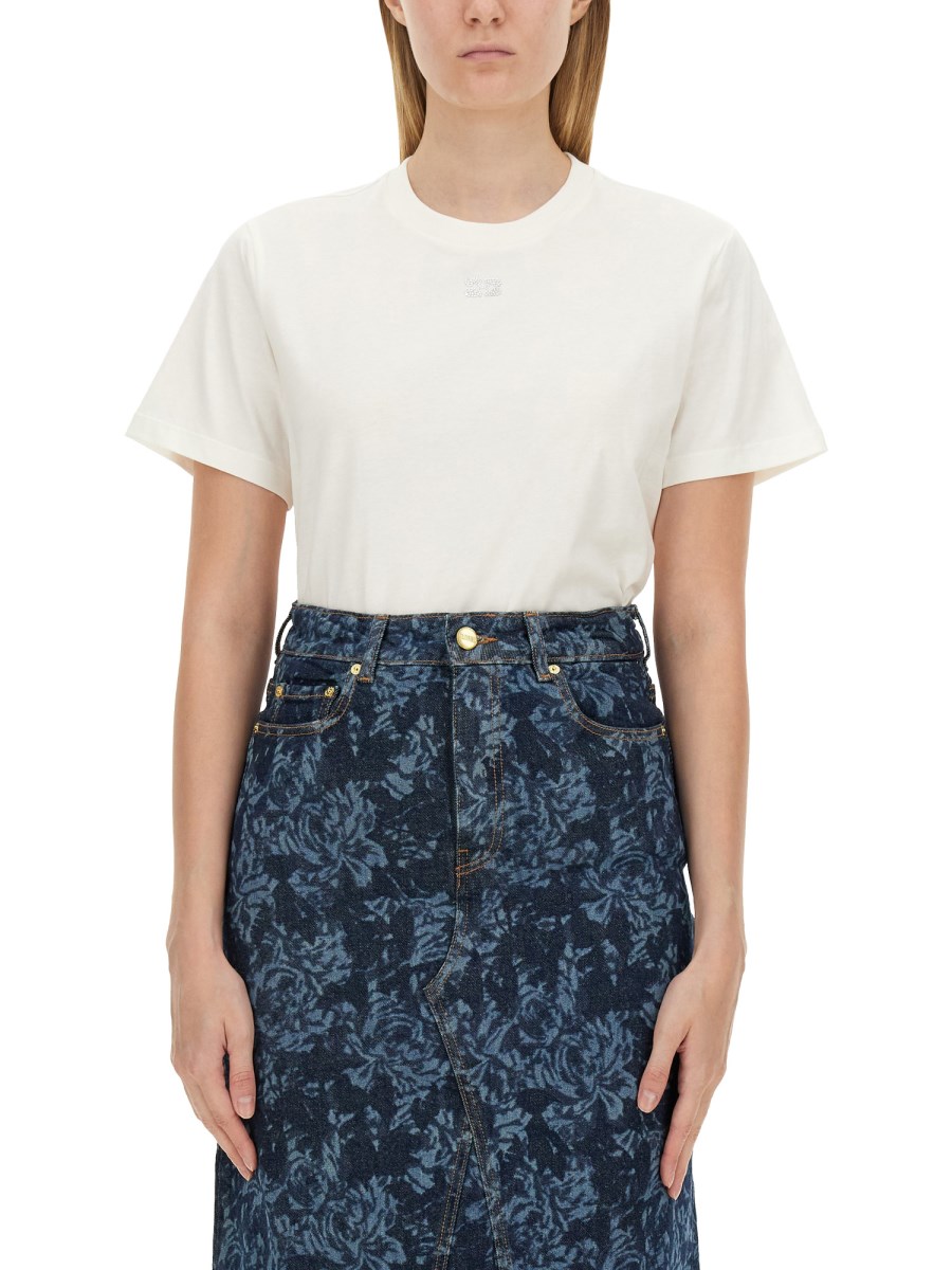 GANNI      T-SHIRT IN JERSEY DI COTONE CON LOGO 