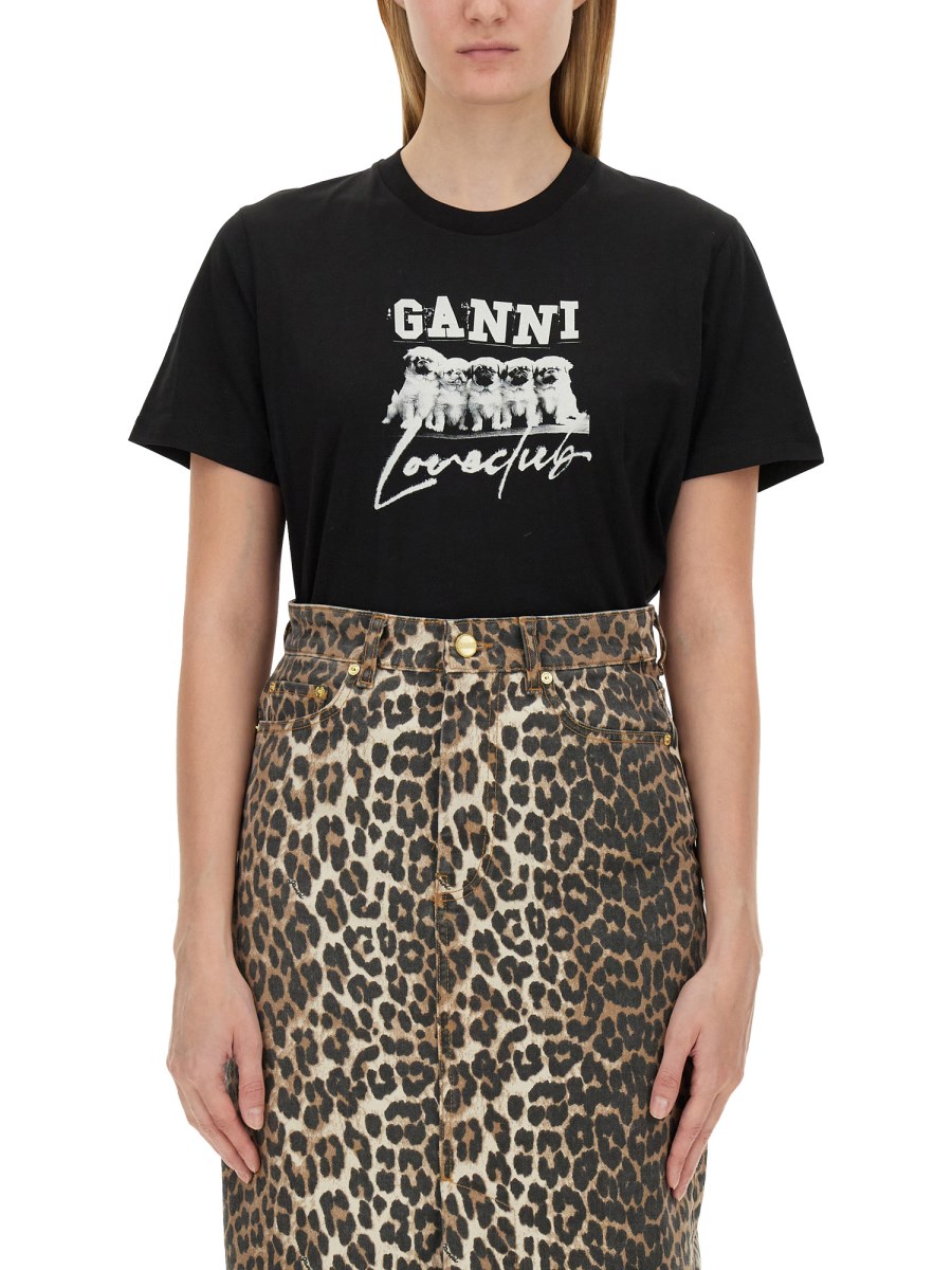 GANNI      T-SHIRT IN JERSEY DI COTONE CON STAMPA LOGO 
