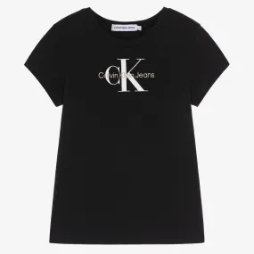 Girls Black Cotton Logo T-Shirt