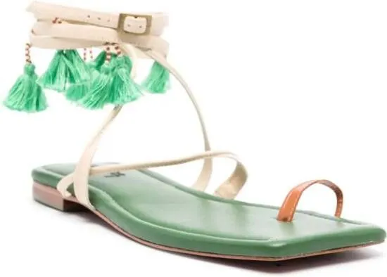 Johanna Ortiz Conversando Con El Viento leather flat sandals Green