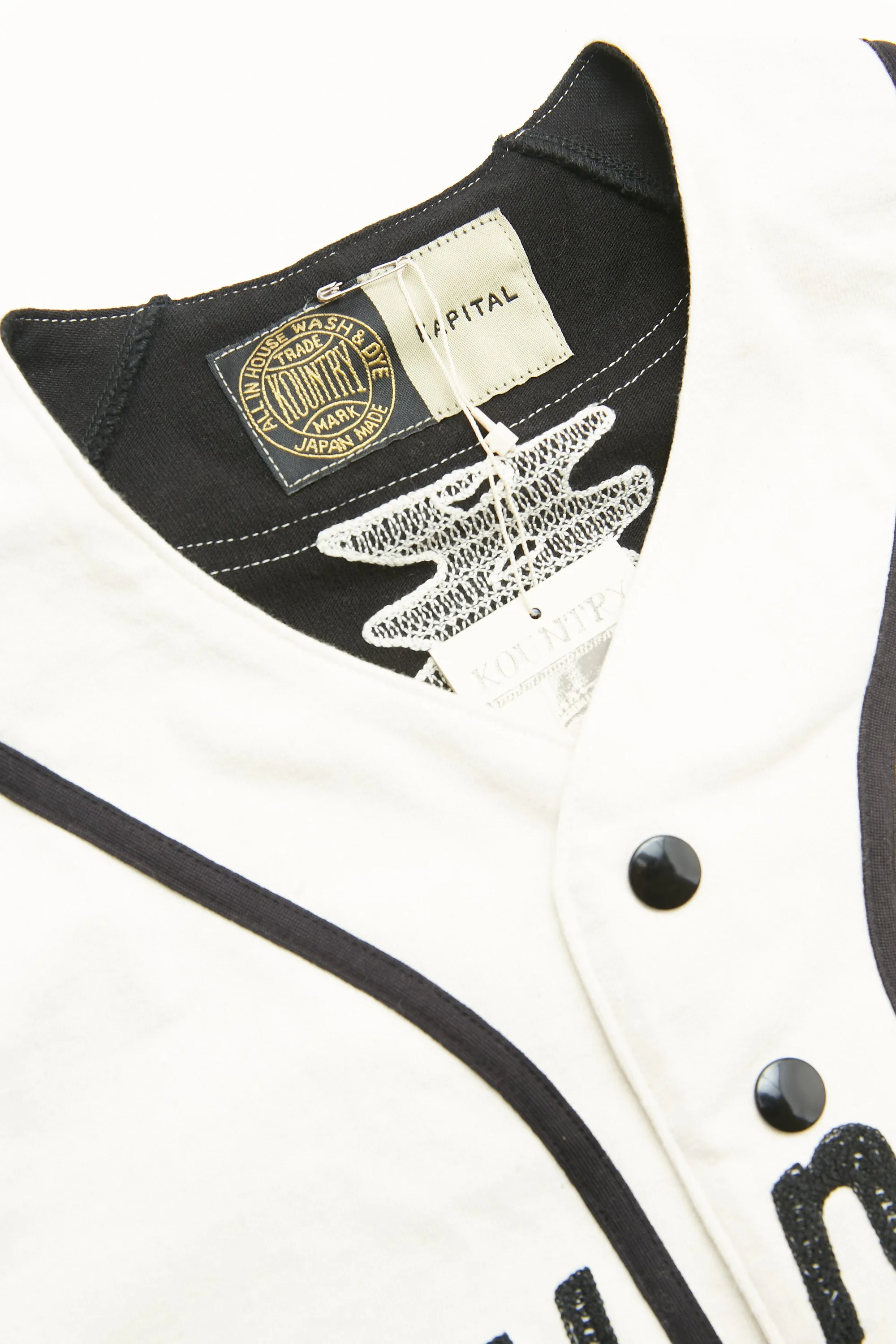Kapital KOUNTRY 16/- Dense Jersey Baseball Shirt (BONE) - ECRU x BLACK