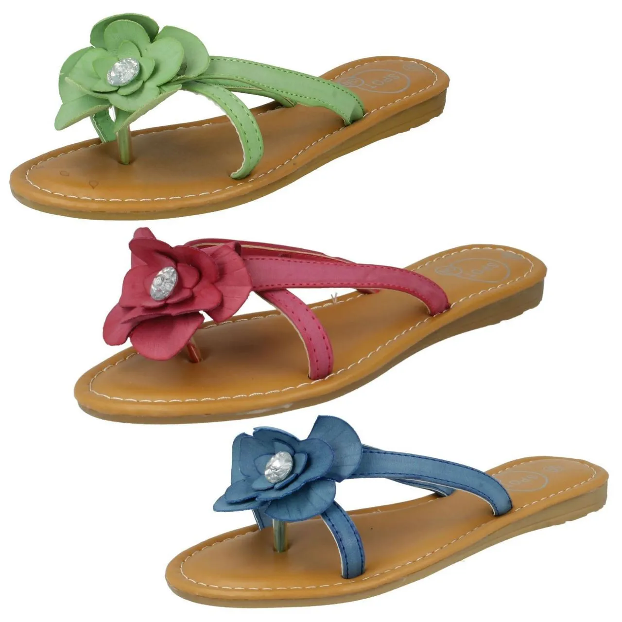Ladies Spot On Open Toe Sandals With Flower Trim