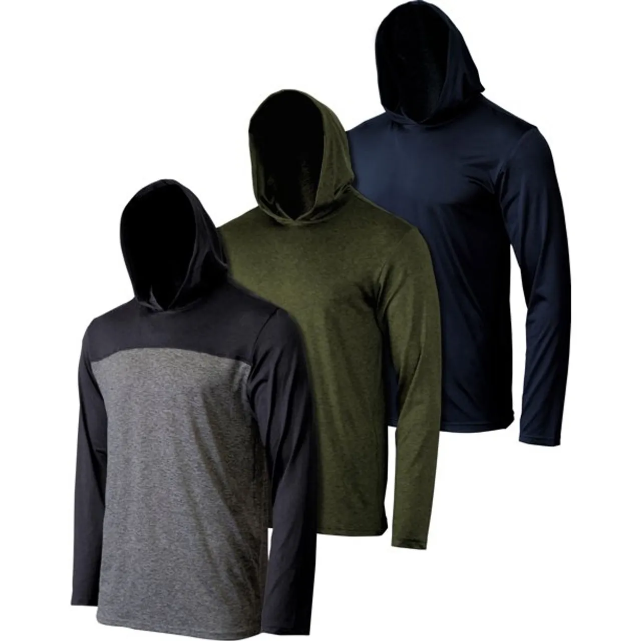 Men's Moisture-Wicking Active Athletic Pullover Hoodies (3-Pack)