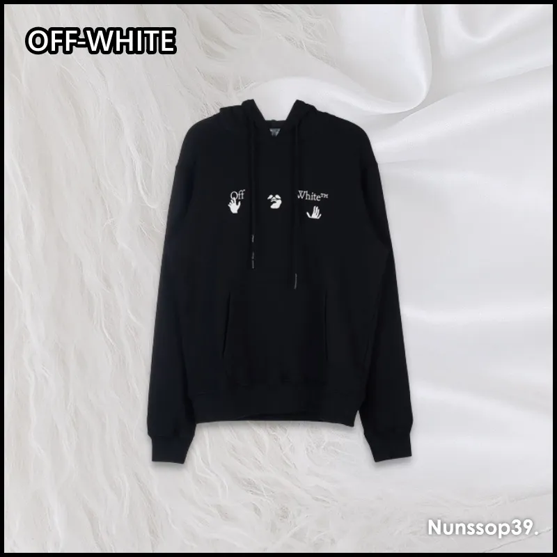 Off-White  |Street Style Long Sleeves Plain Cotton Logo Hoodies