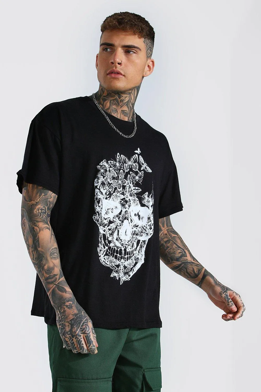 Oversized Butterfly Skull Graphic T-Shirt
