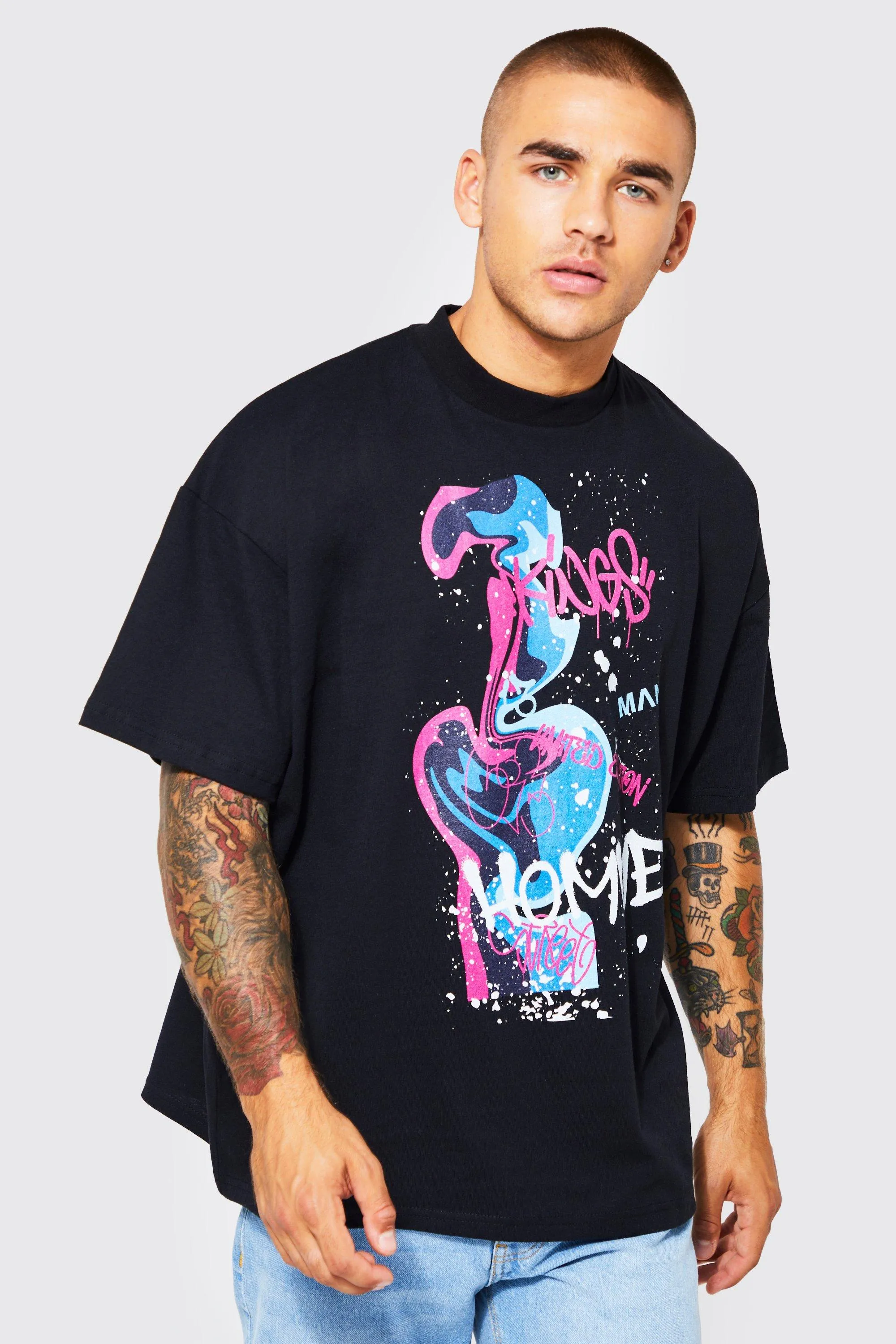 Oversized Extended Neck Graphic T-shirt