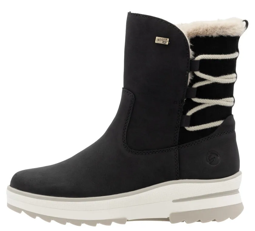 Remonte Black Warmlined Flip Grip Side Zip Boot