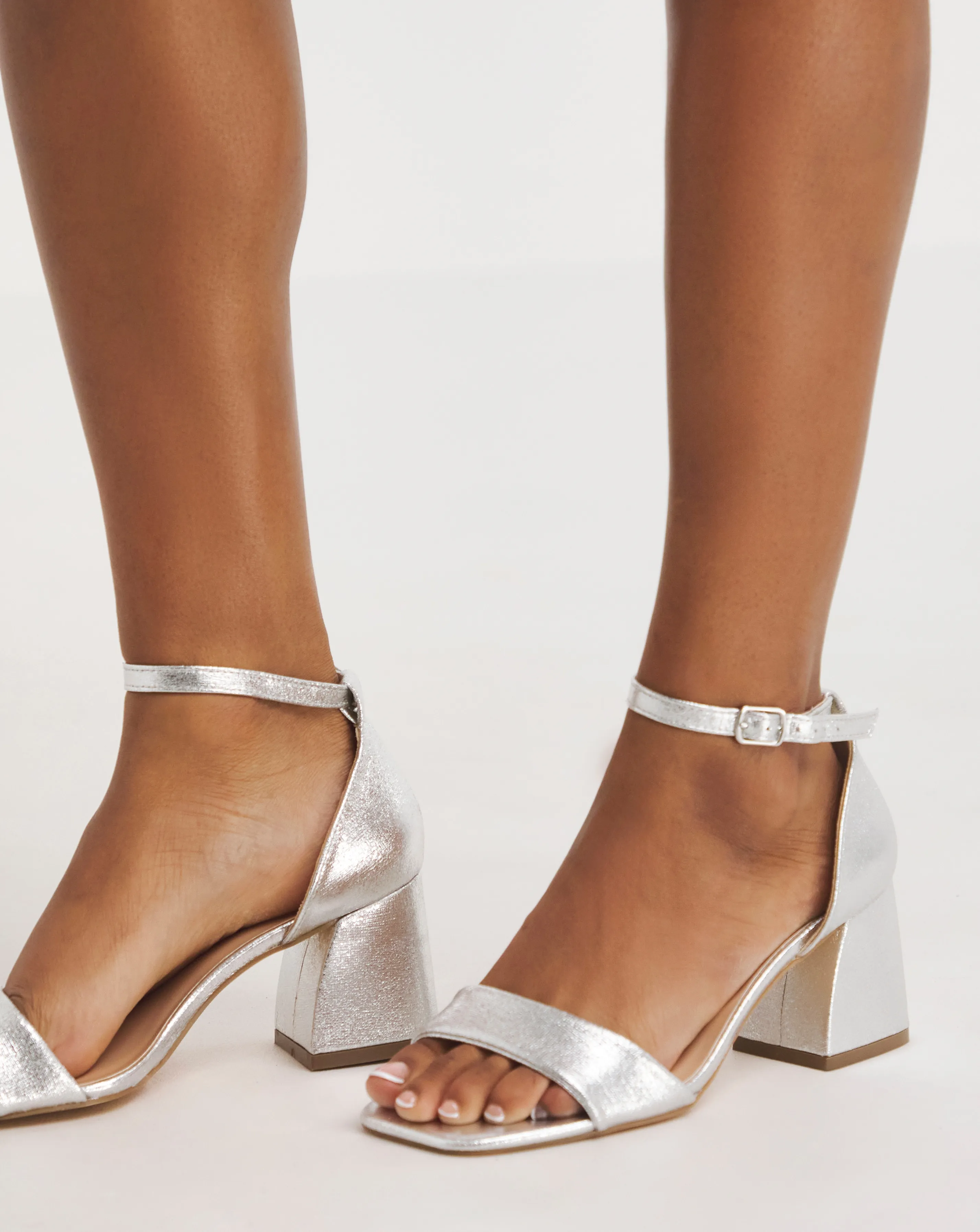 Rimona Metallic Barely There Block Heeled Sandals Wide Fit | Simply Be