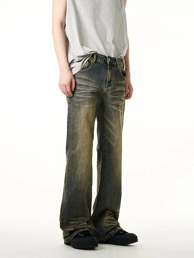 RT No. 10936 BLUE WHISKER WASH DENIM FLARED JEANS