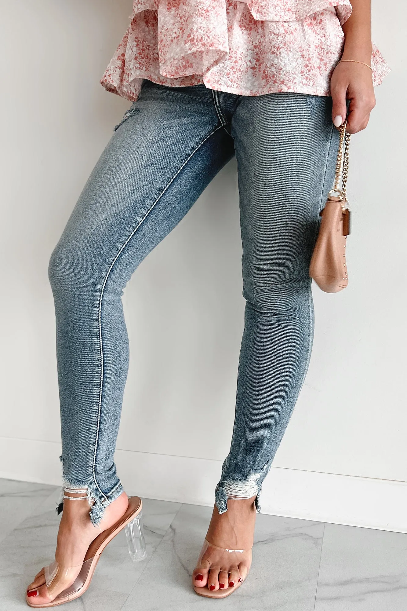 Skip The Niceties Mid-Rise Cello Skinny Jeans (Medium-Dark)