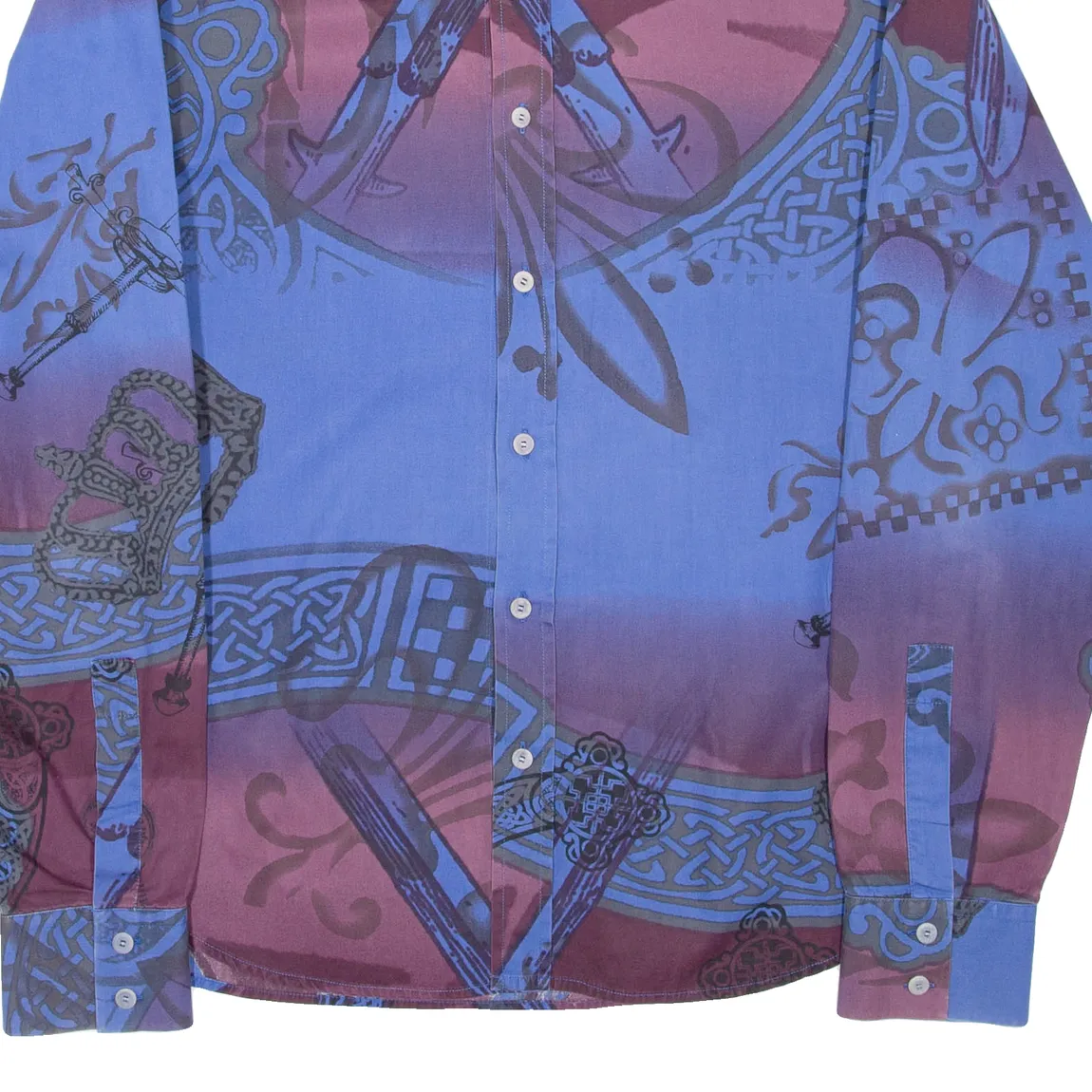 VERSACE JEANS Couture Mens Shirt Blue Crazy Pattern Long Sleeve XL