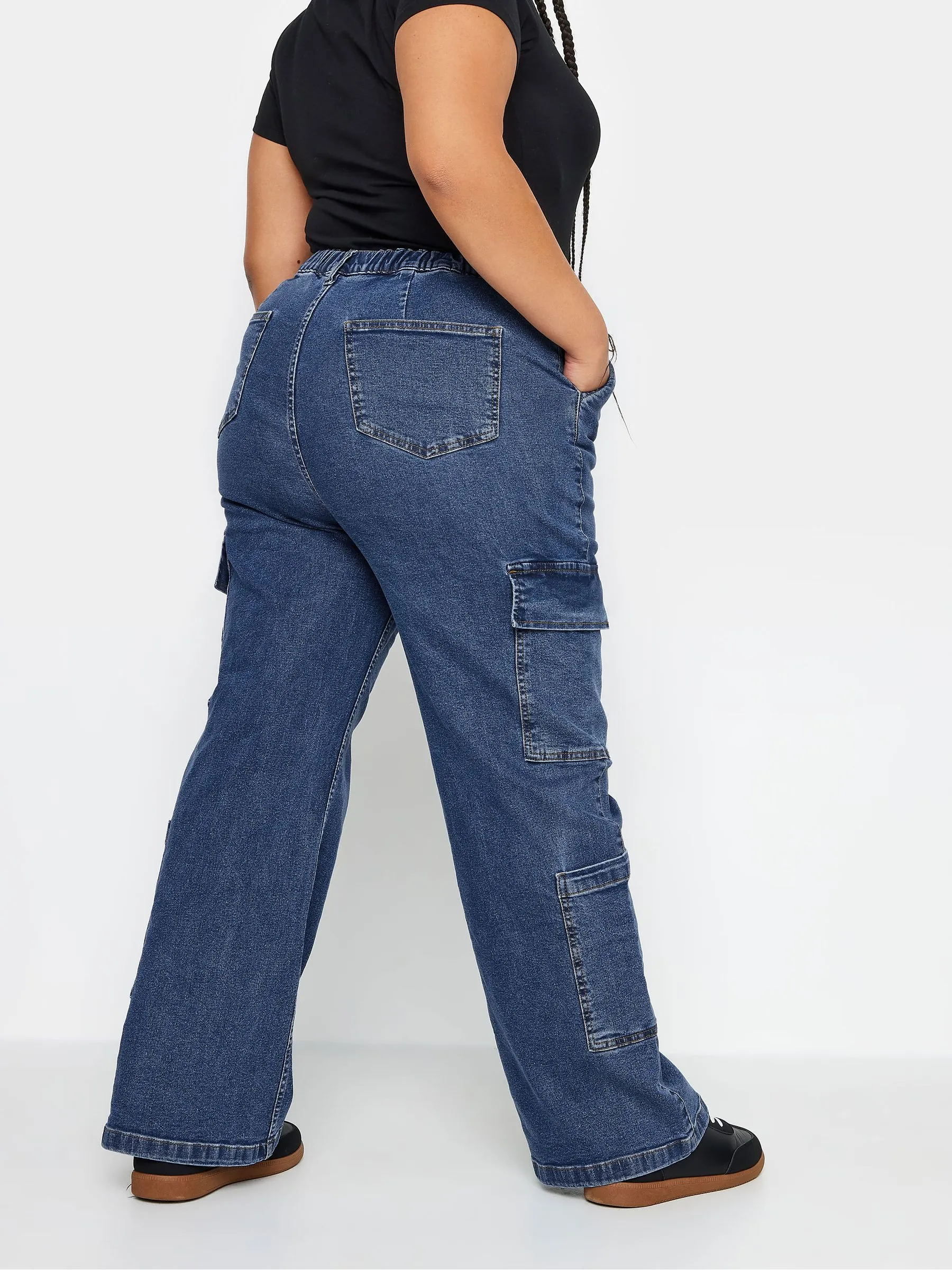 Yours Curve Blue Limited Collection Curve Mid Wash Wide Leg Cargo Jeans